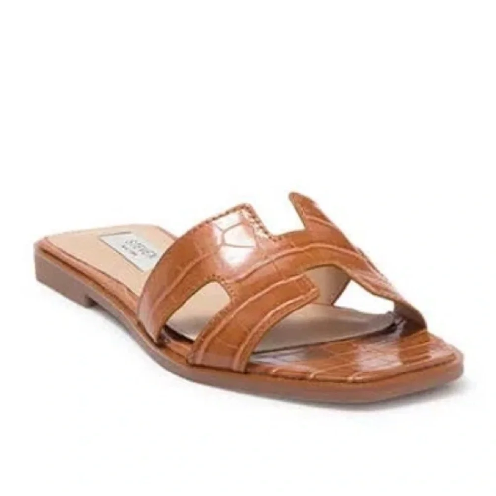 NEW STEVEN NEW YORK HARLIEN CROC EMBOSSED SLIDE SANDAL IN COGNAC CROC - SIZE 8.5